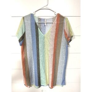 NWOT My Story Women's  Stripe Swim Cover Up V Neck Dress Size Small